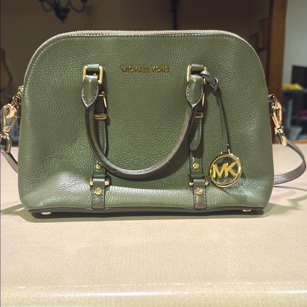 Michael Kors Green Leather Satchel with Gold Hardware